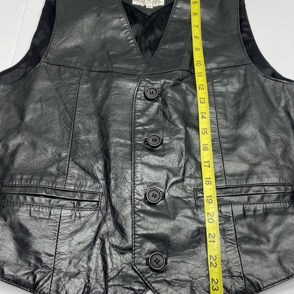 Men's Black Leather Vest 44 VNT L’AVION Pockets Back Buckle BIKECORE - Picture 9 of 12